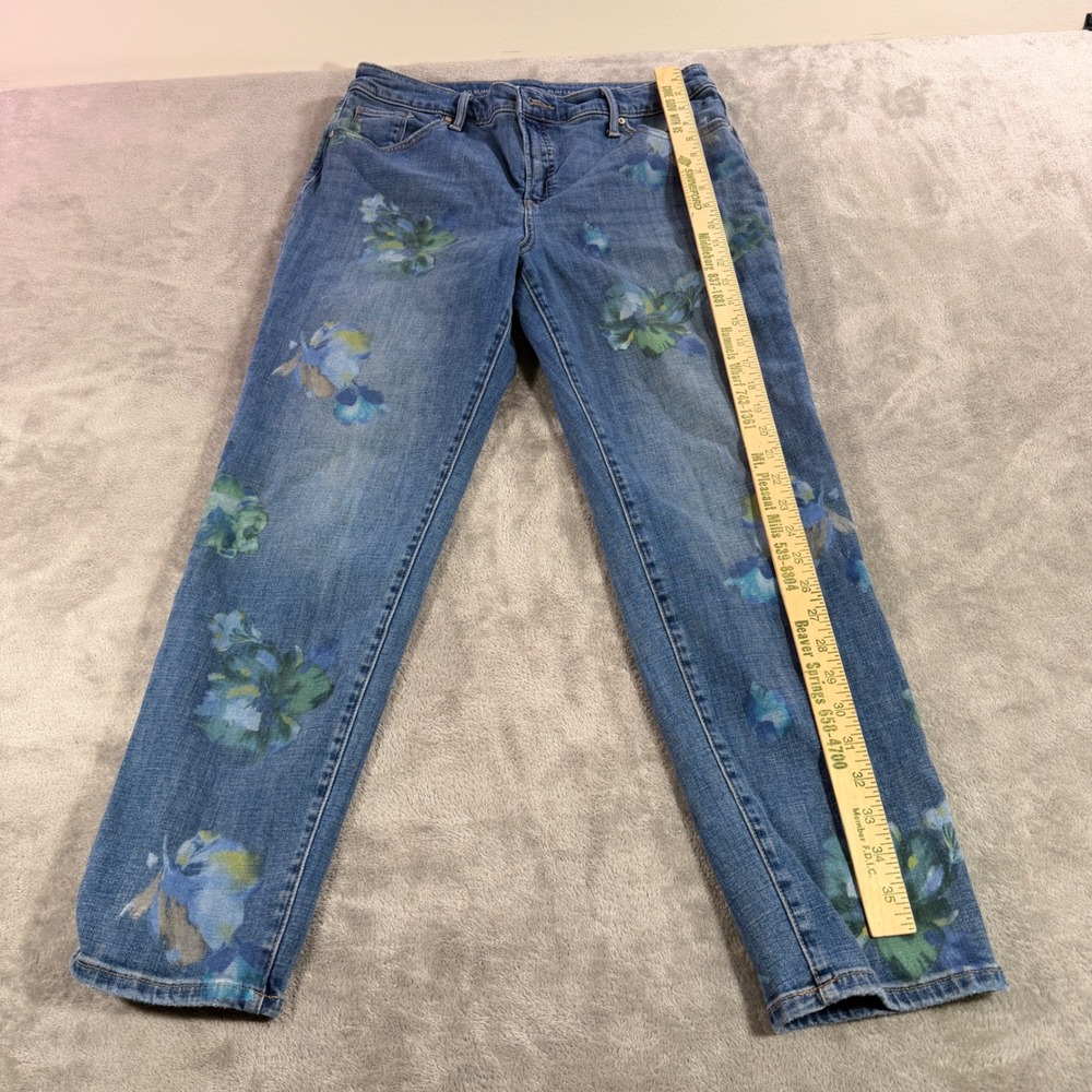 Chico's So Slimming Girlfriend Jeans Womens 12R Blue Floral Slim Leg Ankle - Picture 2 of 12